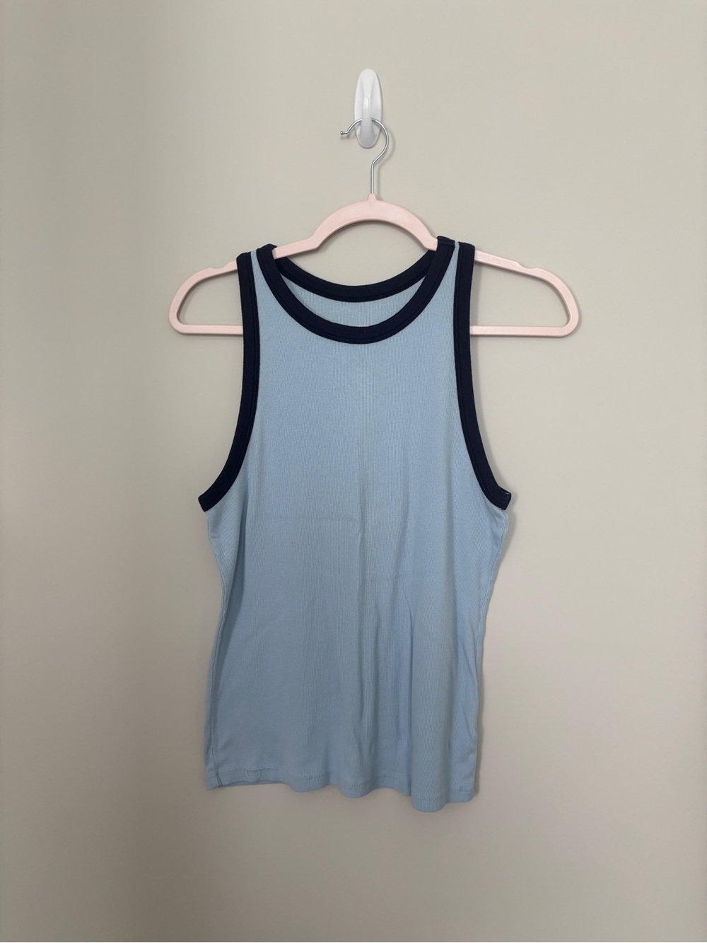 A New Day Light Blue Contrast-Trim Tank Top Size L  - NWOT - PTP 17” Length 24”